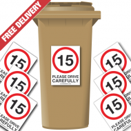 15 mph Please Drive Carefully Speed Reduction Wheelie Bin Stickers